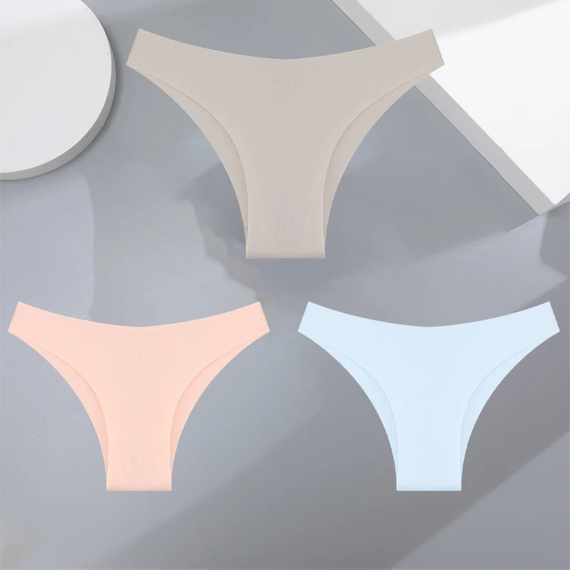 3Pcs Ultra-thin Seamless Silk Underwear Women's Panties Sexy Low-Waist Stretch Bikini Solid Color Briefs Lingerie XS-XXL Fashion