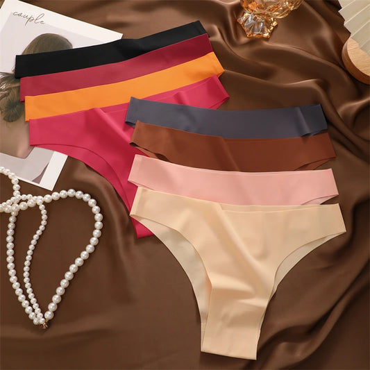 3Pcs Ultra-thin Seamless Silk Underwear Women's Panties Sexy Low-Waist Stretch Bikini Solid Color Briefs Lingerie XS-XXL Fashion