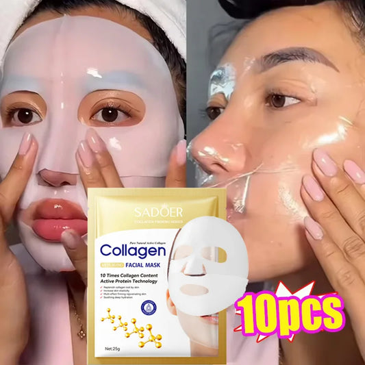 10pcs Korean Collagen Anti Wrinkle Facial Mask  Fade Fine Lines Anti Aging Firm Skin Moisturizing Brightening Skincare Mask